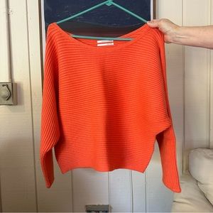 NEW ANTHROPOLOGIE ORANGE RIBBED BOATNECK CROP SWEATER L
